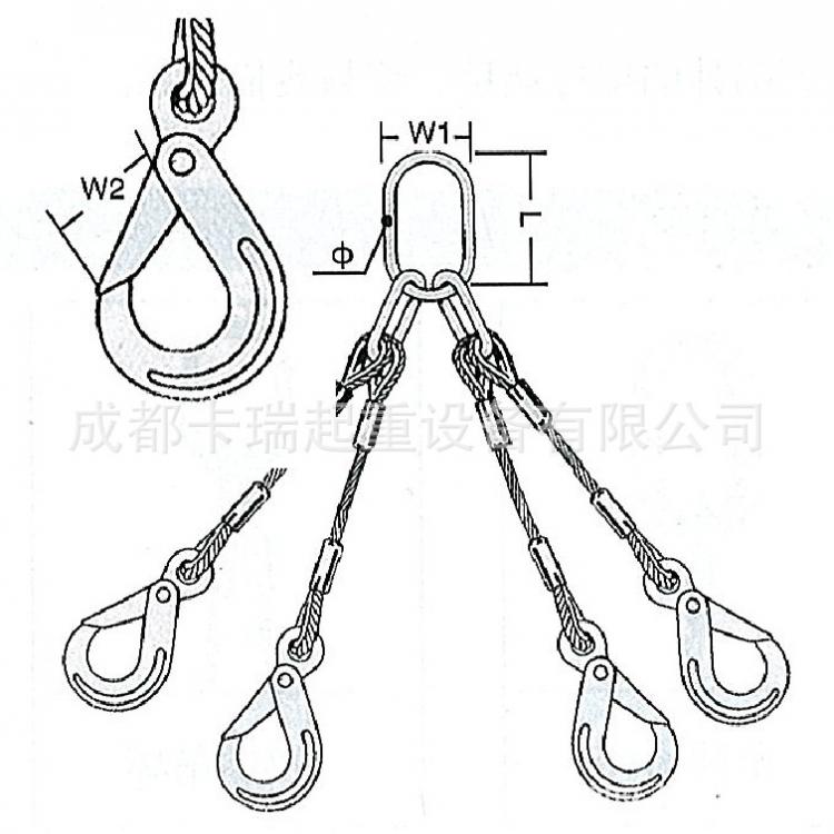 德國可定制非標(biāo)加工高強(qiáng)度鋼絲繩四腿成套吊索具字母環(huán)雞心環(huán)