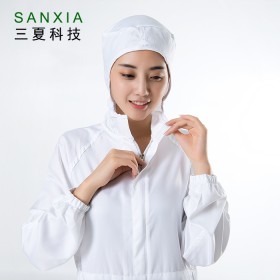 SANXIA/三夏科技包郵定制食品廠生產(chǎn)加工車間工作服連體套裝白色連帽男女通用工服